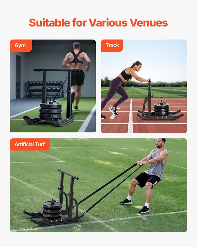 VEVOR Weight Sled, Steel Power Sled, Fitness Training Sleds for Athletic Exercise Speed Improvement, Workout Equipment with Adjustable Height Handle