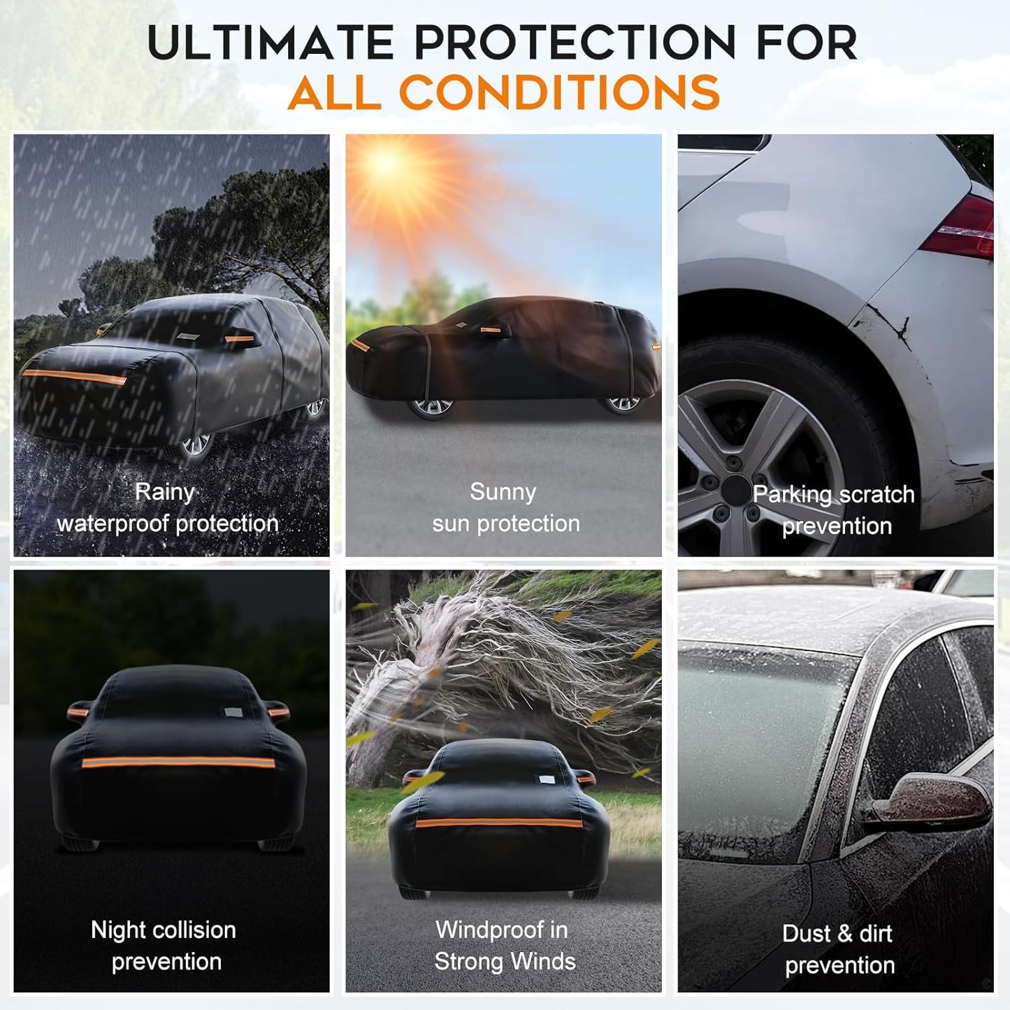 SUV Car Cover Waterproof All Weather for Automobiles,Outdoor Heavy Duty Full Exterior Covers with Zipper Door, Rain Sun Snow Dust UV Protection, Windproof Straps & Reflective Strips(Up to 177")