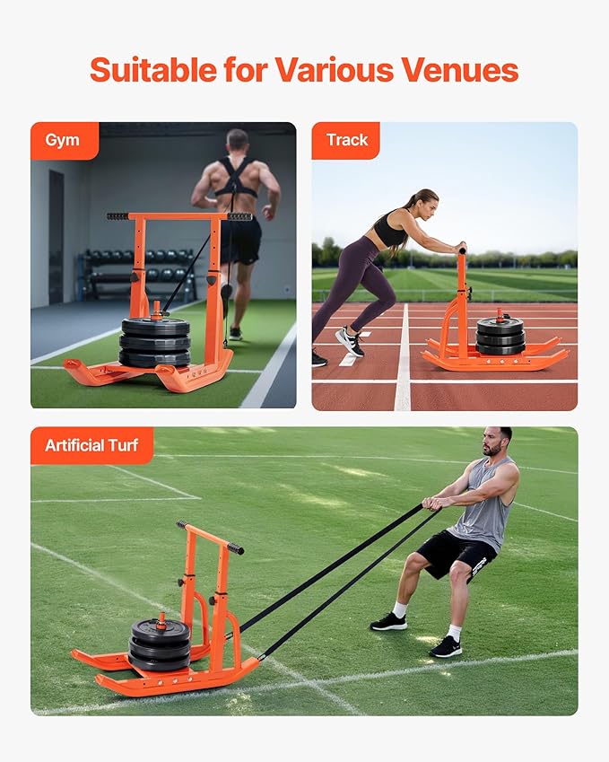 VEVOR Weight Sled, Steel Power Sled, Fitness Training Sleds for Athletic Exercise Speed Improvement, Workout Equipment with Adjustable Height Handle
