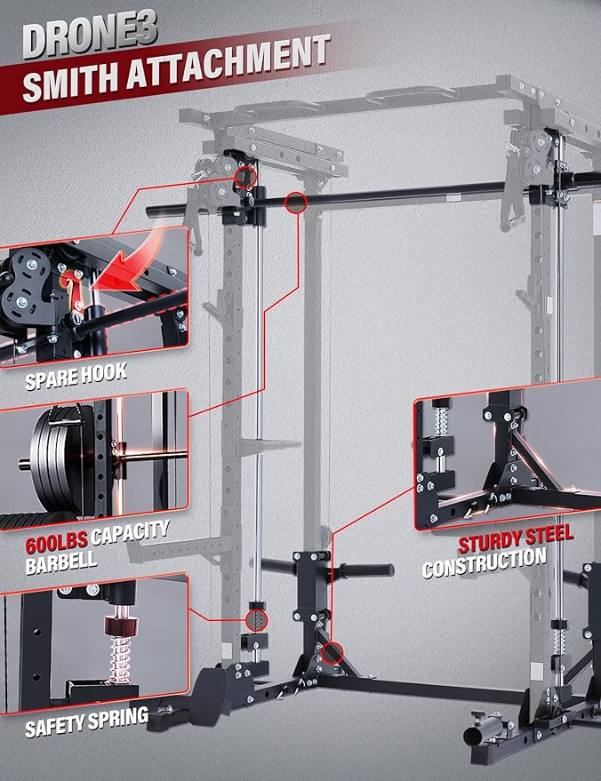 Major Fitness Drone3 Smith△ Machine – All-in-One Home Gym Squat Rack with Weight Bar, Cable Crossover Machine – Heavy-Duty Fitness Equipment for Strength Training and Full-Body Workouts