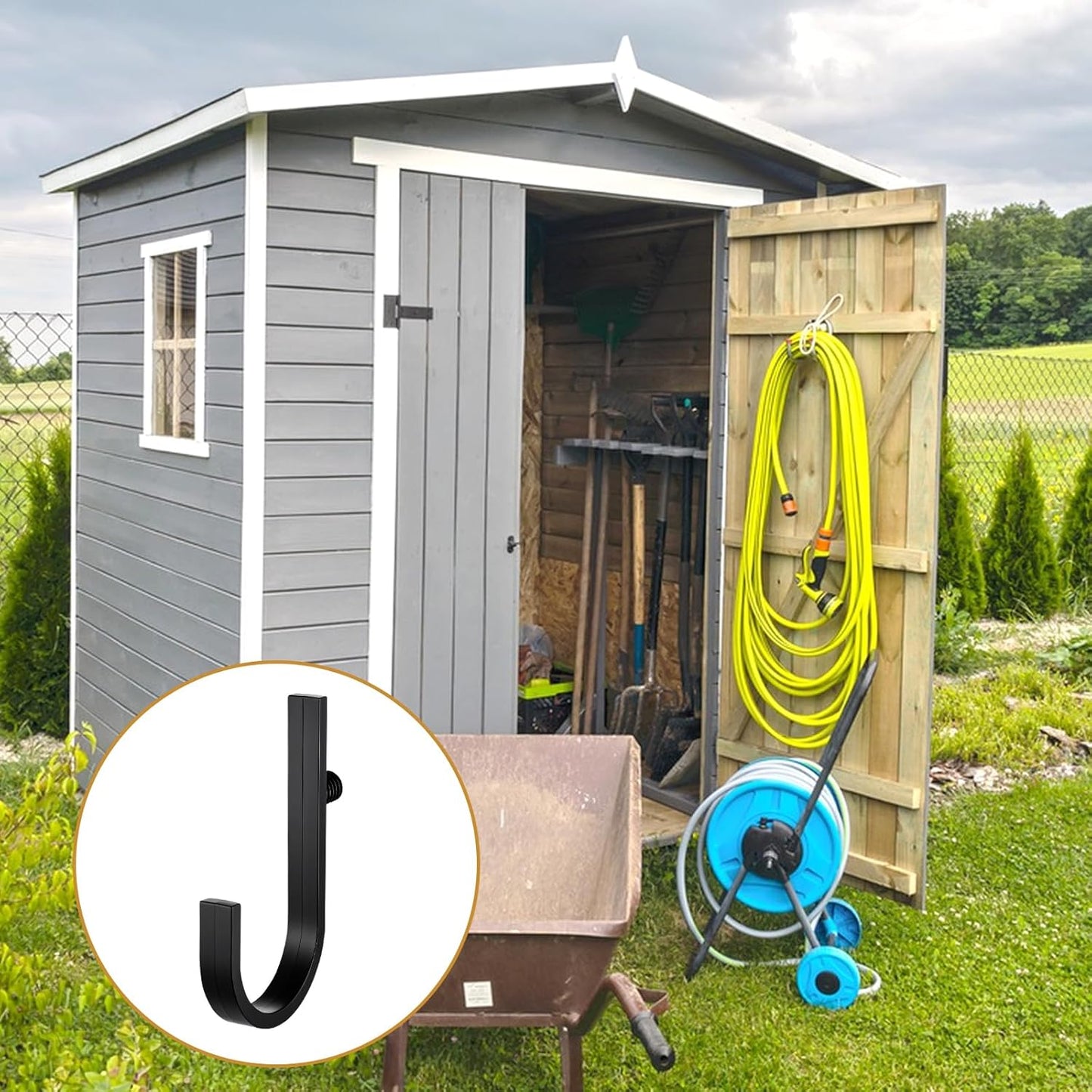 6Pcs Shed Hooks Compatible with Suncast/Craftsman Shed, J-Shape Sheds Shelves Storage Organization Accessories for Garden Garage Hanging Sheds Organization Supplies