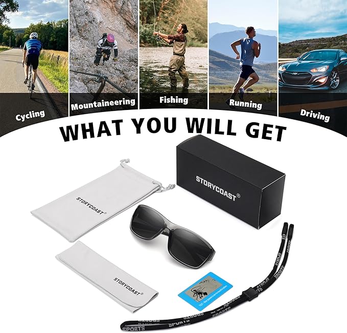 STORYCOAST Polarized Sports Sunglasses for Men Women Unbreakable Frame Cycling Fishing Driving