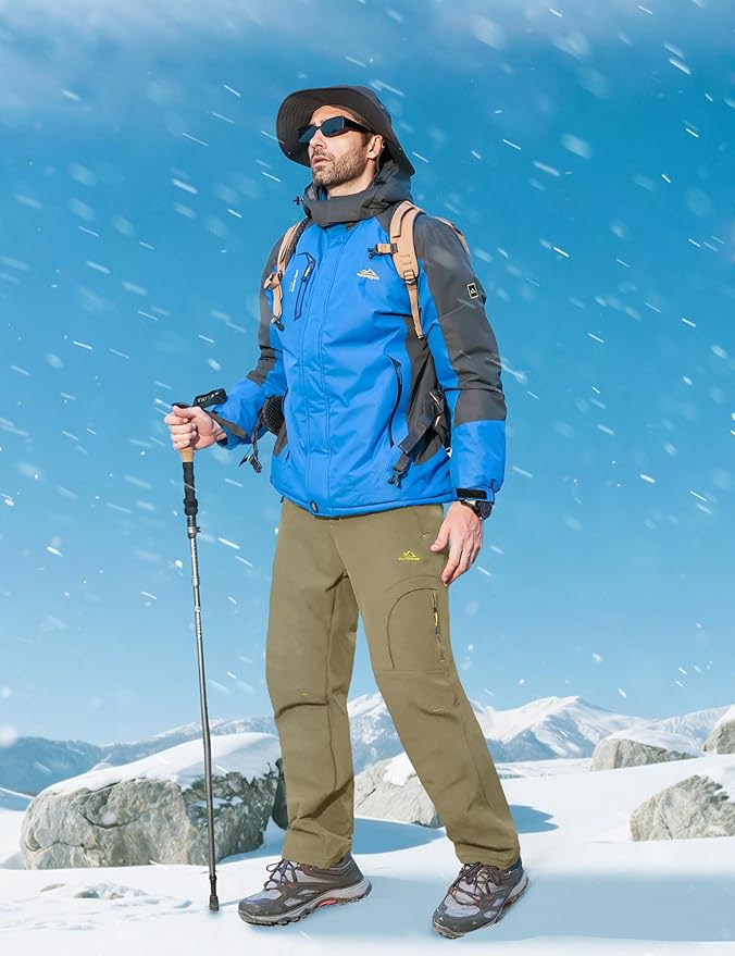 MAGCOMSEN Snow Pants for Men Water Resistant Fleece Lined 5 Zipper Pockets Winter Snowboard Hiking Insulated Ski Pants