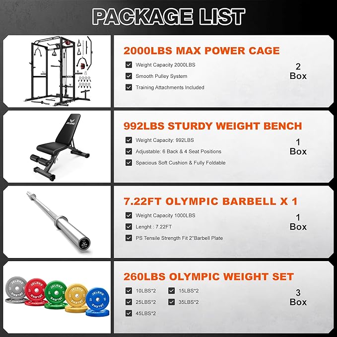 S21 Power Cage, Multi-Function Power Rack with Adjustable Cable Crossover System, 2000LBS Squat Rack for Home Gym with More Training Attachments