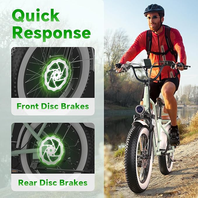 2 Seater Electric Bike, 48V 20AH(𝟗𝟔𝟎𝐖𝐇) Large Removable Battery, 𝟏𝟑𝟎𝟎𝐖 Peak Motor, 20"x 4.0" Fat Tire Ebike for Adults, 80+Miles Max,30+MPH, City Couple E Bike for All Terrain