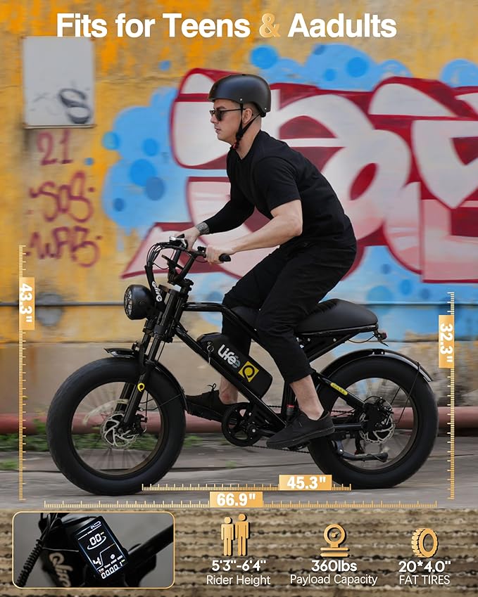 Qlife Electric Bike for Adults-1500W Peak Motor 20" Fat Tires 28MPH(Unlock to 35MPH) EBike Moped, 624-1248Wh Removable Battery Bicycle, with Dual Suspension & Brakes Motorcycle, 7-Speed,Spark