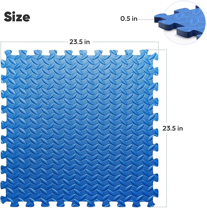 Home Gym Mat, Puzzle Exercise Mat, EVA Interlocking Foam Floor Tiles for Home Workout Equipment and Kids' Play Areas - Blue, 24 in x 24 in x ½ in - 12 Tiles (Blue, 12 Pack 48 sq ft)
