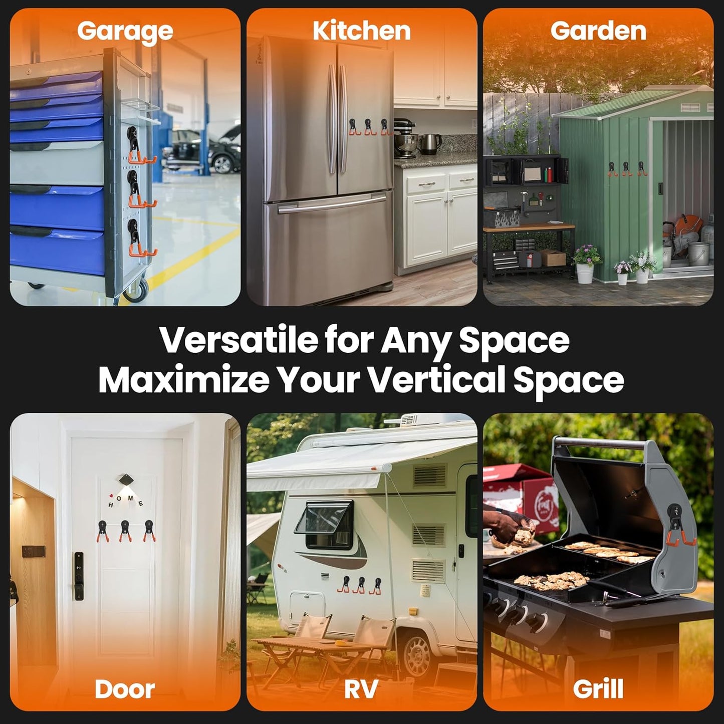 6 Pack Large Magnetic Hooks Heavy Duty Extra Strong Magnetic Garage Hooks Big NdFeB Industrial Magnet Hooks Magnetic Utility Storage Holder Organization with Anti-Slip Coating for Hanging Garden Tool