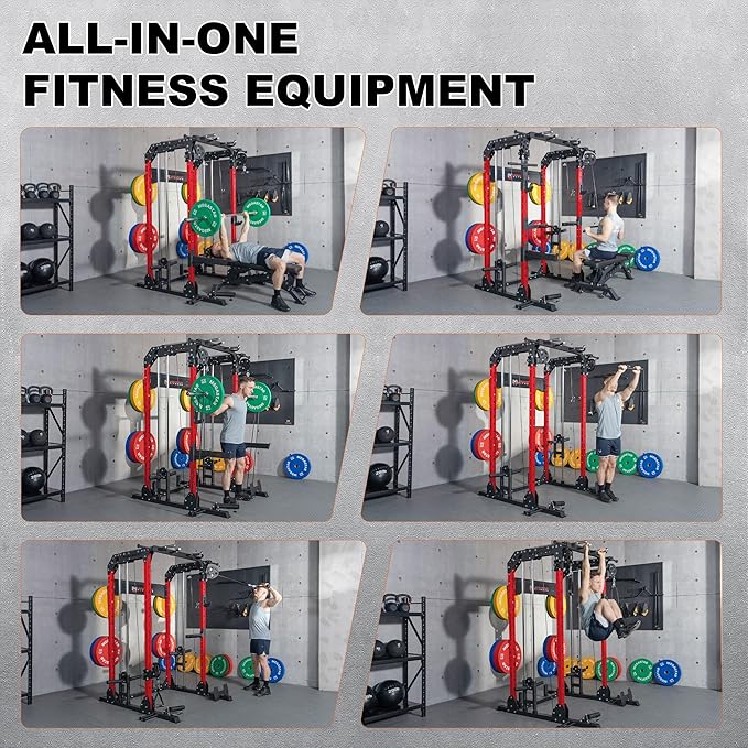 Power Rack for Home Gym – 2000LB Capacity Multifunction Squat Rack with Cable Crossover, Includes 16 Professional attachments for Home Gym Strength Training, P63 Rampage