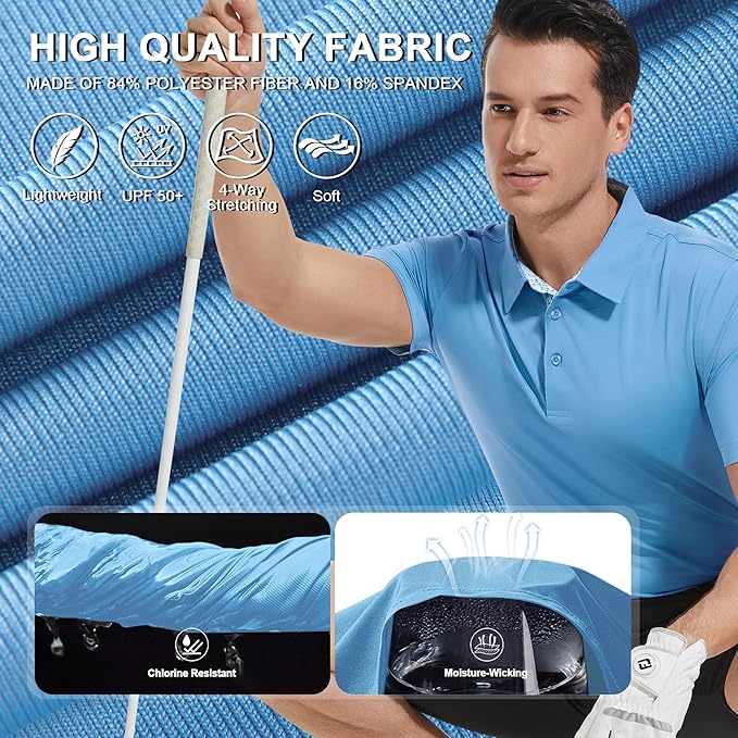 Mens Polo Shirts Short Casual Solid Stylish Dry Fit Performance Designed Collared Golf Polo Shirts for Men
