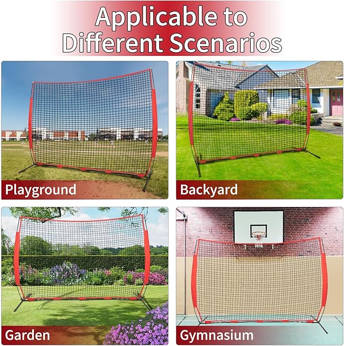 7x7/16x10/20x10ft Backstop Net, Ball Stop Net with Handbag,Fix Sports Net Barrier by 4 Spike&2 Sandbag,Sports Practice Barrier Net for Baseball,Softball,Lacrosse Train,Backstop Net for Backyard