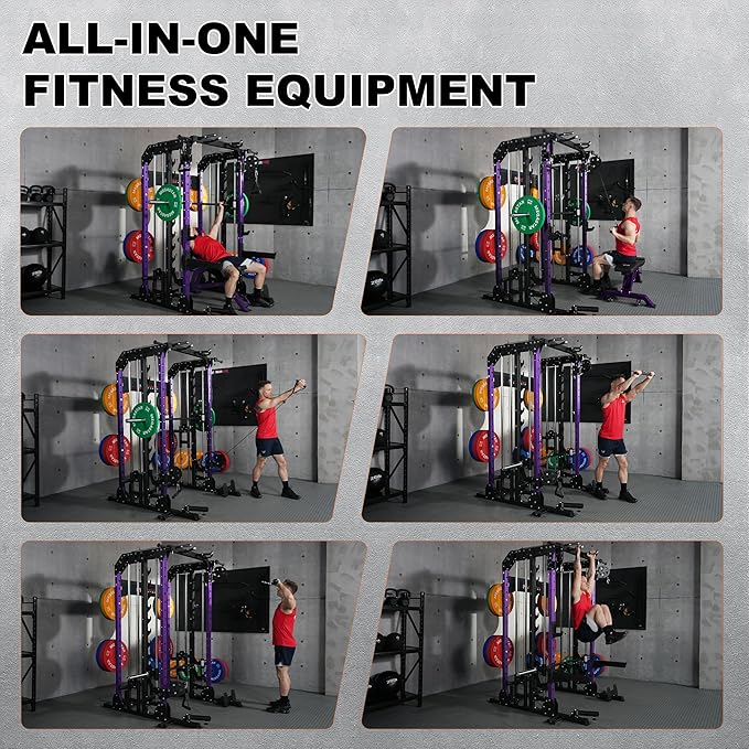 Smith Machine Home Gym with Aluminum Pulley Set- 2000lbs Capacity All-in-One Power Rack with Cable Crossover, Pull-Up Bar & Dip Station, Includes 18 Attachments, P107 Anvil