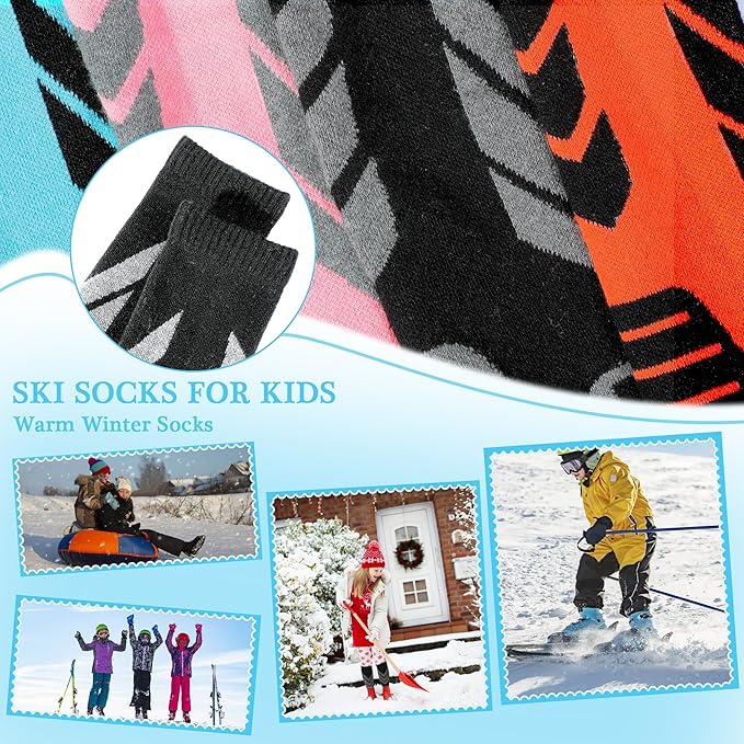 Warm Kids Ski Socks - 2 Pairs Merino Wool Skiing Socks, Winter Warm Snowboard Thermal Socks For Boys Girls Toddlers