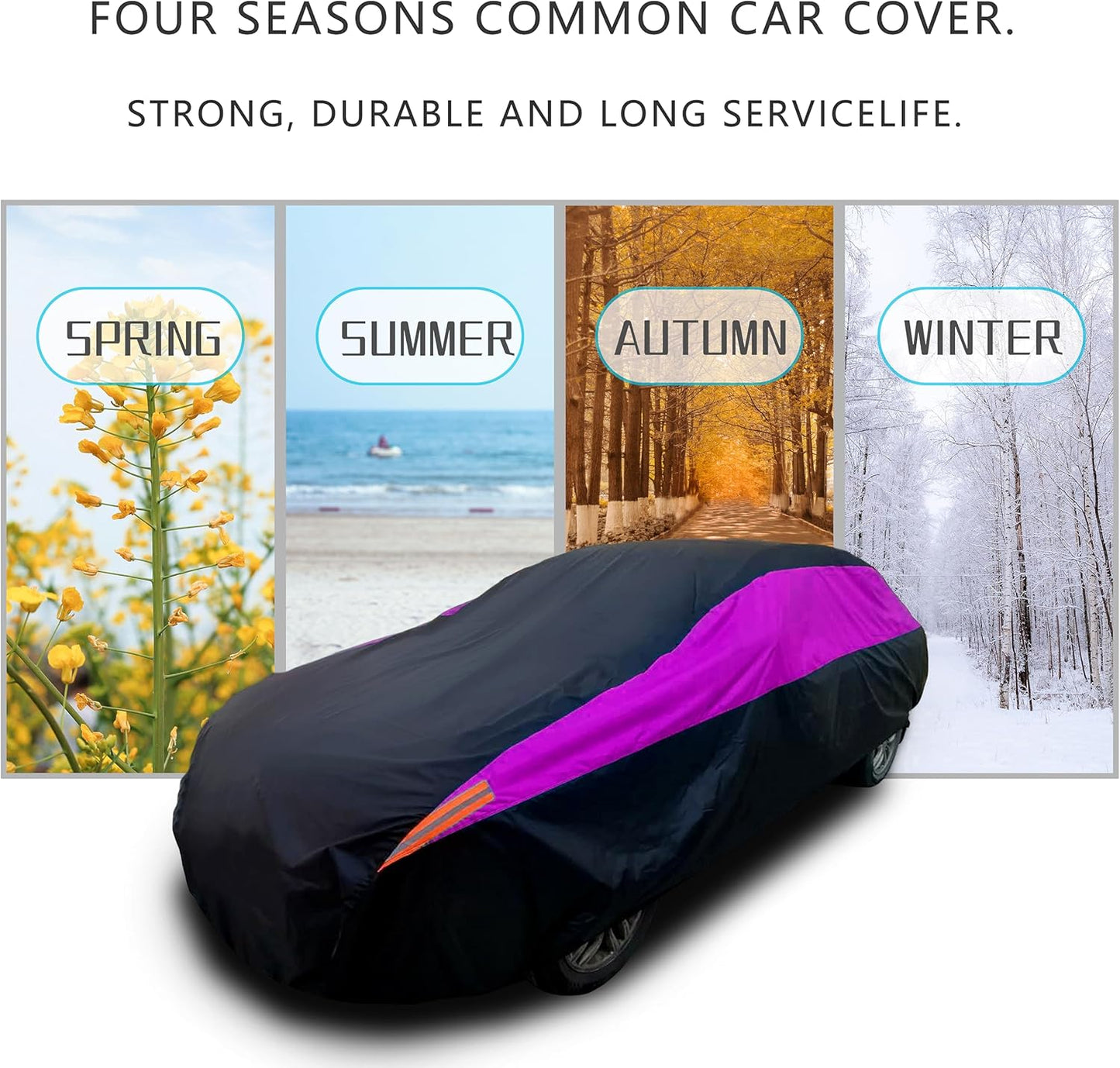 MORNYRAY Waterproof Car Cover All Weather Snowproof UV Protection Windproof Outdoor Full car Cover, Universal Fit for Sedan (Purple, A3-Fit Sedan Length(178-185 inch)