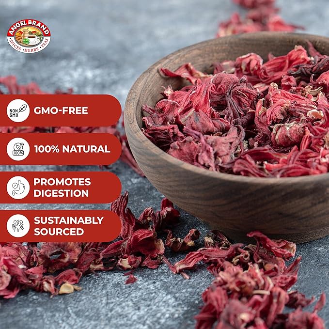 Angel Brand Dried Sorrel Hibiscus Flowers 1.5 lbs Pouch - Discover Rich Flavor & Aroma of Healthful Delights with Hibiscus Tea Loose Leaf - Enjoy Refreshing, & Nutritious Beverages to Elevate Health