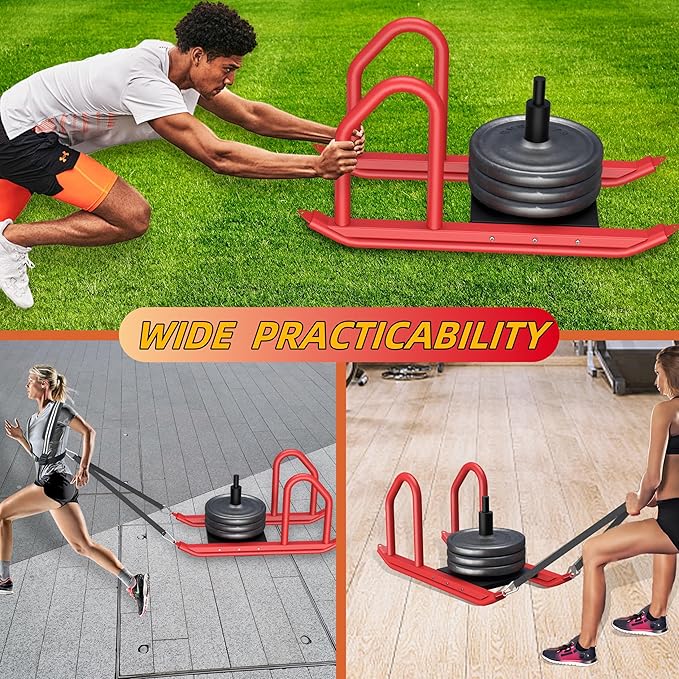Weight Sled for Training, Heavy Duty 500 LBS Pull Push Sled for Outdoor, Indoor, Football, Durable Steel Weighted Sled, Compatible with 1" & 2" Weight Plate, Frame with Adjustable Reflective Stripe Vest