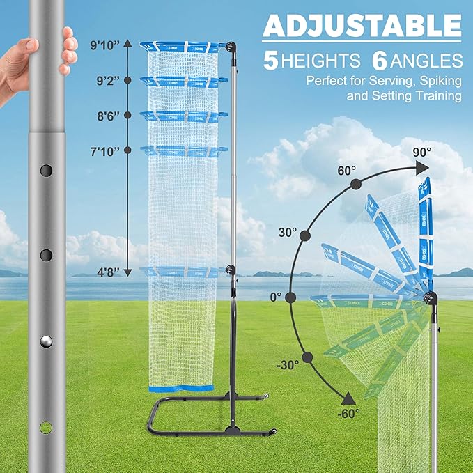 Volleyball Setter Trainer Net Setting Training Equipment Target Practice Indoor or Outdoor, Adjustable Height (4.6 ft-9.8 ft) and Angle for Serving Spiking Drills System