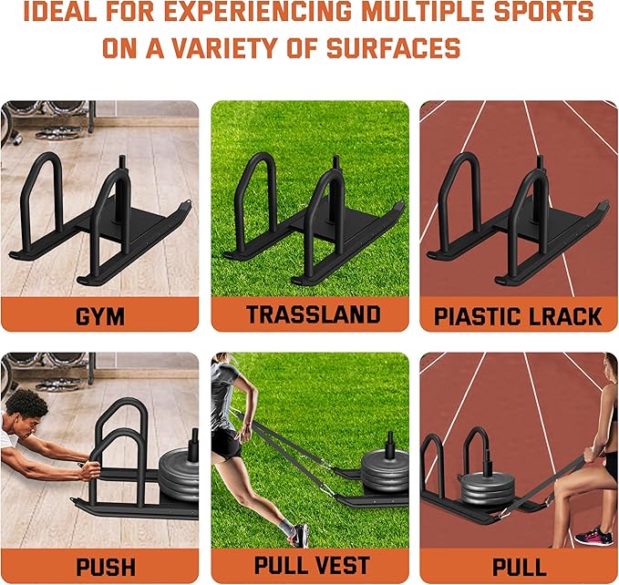 Weight Sled for Training, Heavy Duty 500 LBS Pull Push Sled for Outdoor, Indoor, Football, Durable Steel Weighted Sled, Compatible with 1" & 2" Weight Plate, Frame with Adjustable Reflective Stripe Vest
