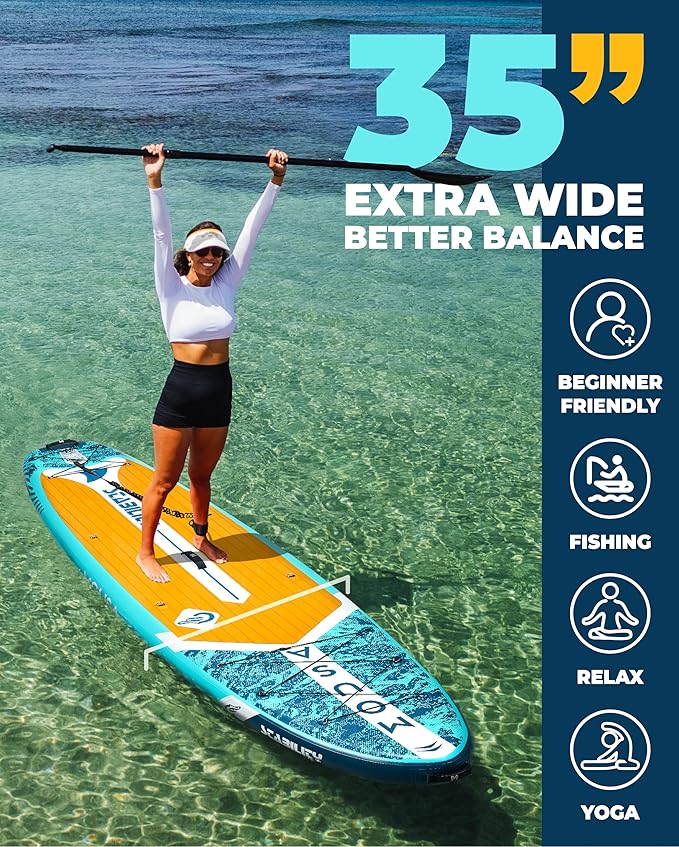 MOUSA 10β8/11'Γ35" Extra Wide Inflatable Stand Up Paddle Board, Stable Paddleboard SUP for 2 People/Family, Anti-Slip Full EVA Deck, 3 Handles, 100L Backpack, All-Round Sup Board, Big Fin
