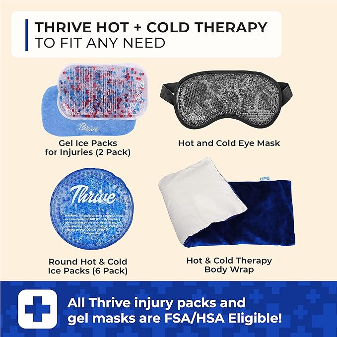 Thrive Reusable Ice Packs for Injuries - Large 2-Pack, Dark Blue - Long-Lasting Gel Cold Therapy - Ice Pack for Neck & Shoulders, Knee & Back Pain Relief