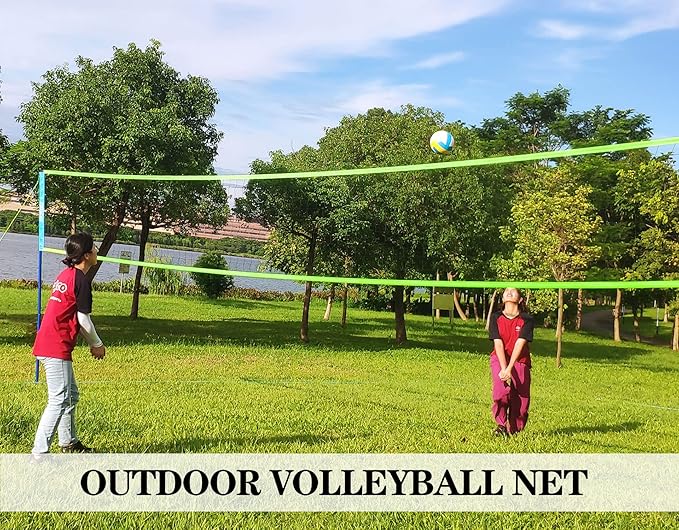 Outdoor Portable Volleyball Net System - Adjustable Height Poles with Soft Volleyball Ball, Pump, Hammer, Boundary Line, and Carry Bag for Backyard, Beach, Lawn