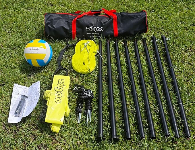 Volleyball Net Outdoor - Portable Volleyball Set for Backyard with Professional Volleyball Net, Wrap Yarn Volleyball and Pump, Boundary Line, Carry Bag