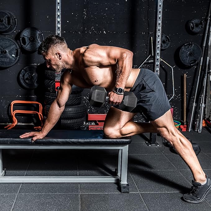 WF Athletic Supply Rubber Coated Hex Dumbbell Set with Two Tier Premium Storage Rack Built for Strength Building, Weight Loss & Home Gym β Multiple Sets Available