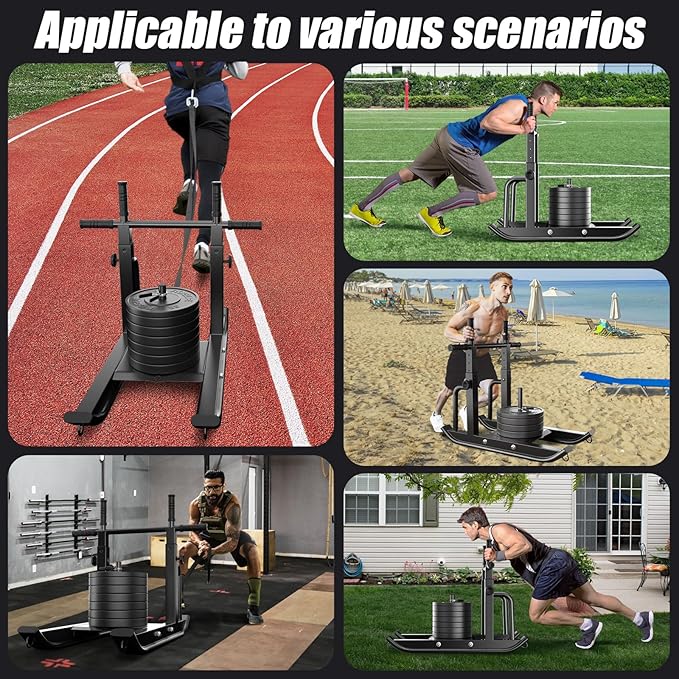 Weight Sled Adjustable Height - Weight Training Pull Sled Gym Equipment for Fitness Strength & Speed Training