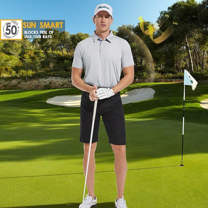 Mens Polo Shirts Short Casual Solid Stylish Dry Fit Performance Designed Collared Golf Polo Shirts for Men