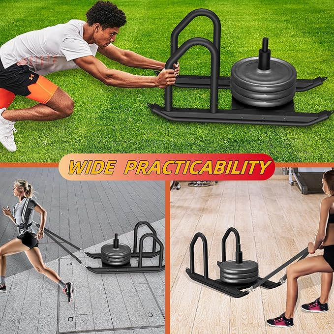 Weight Sled for Training, Heavy Duty 500 LBS Pull Push Sled for Outdoor, Indoor, Football, Durable Steel Weighted Sled, Compatible with 1" & 2" Weight Plate, Frame with Adjustable Reflective Stripe Vest