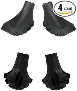 4 Pack of Extra Durable Rubber Replacement Tips (Replacement Feet/Paws/Ferrules/Caps) for Trekking Poles - Fits All Standard Hiking and Nordic Walking Poles