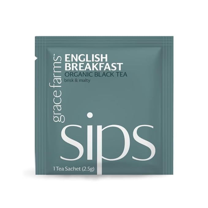 Grace Farms Organic English Breakfast Black Tea, (100 Enveloped Pyramid Sachets w/String & Tag) | Fairtrade & Kosher |Gives Back 100% of Profits