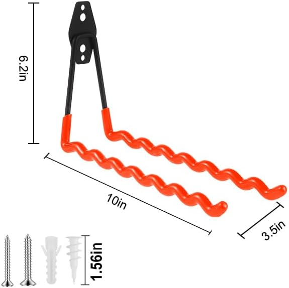 Wall Mounted Garage Hooks Tool Organizer, 10 Inch Garage Storage Hook Heavy Duty Utility Wall Hangers Orange for Ladders, Hose, Garden Tools, Set of 4
