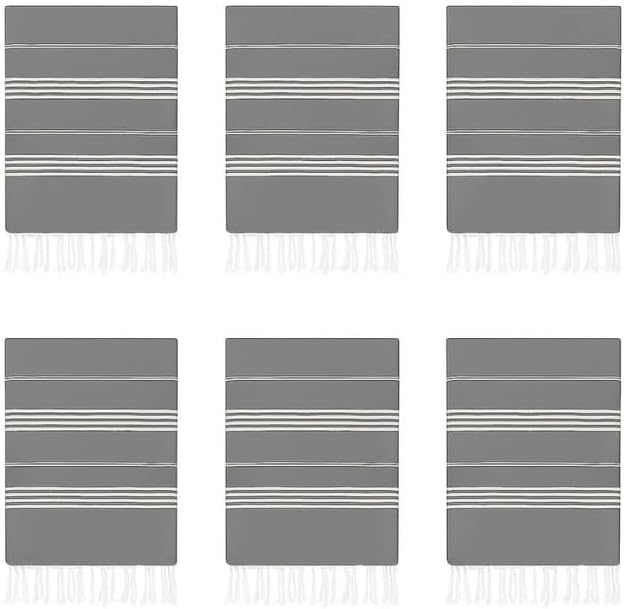 HAVLULAND Turkish Beach Towels Oversized -100% Turkish Cotton Super Soft Lightweight - Absorbent and Quick Drying Bath Towel - Sand Free Beach Towel - Turkish Towels for Adults (Grey, 6 Pack)