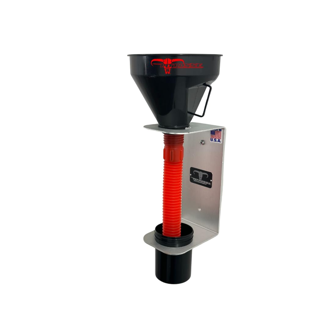 Pit Posse PP3367-Kit Oil Funnel and Holder for Automotive Oil Change Large Wide Mouth Flex Flexible Spout Extension Funnel with Handle and Strainer, for Liquid, Diesel, Kerosene, Gas, Coolant