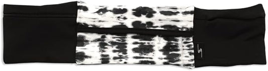 3 Pocket Adjustable Running Belt Waist Pack, Fanny Pack For Working Out With Sweat Resistant Backing, Holds All iPhone Models (Tie Dye/Black, Large/XL)