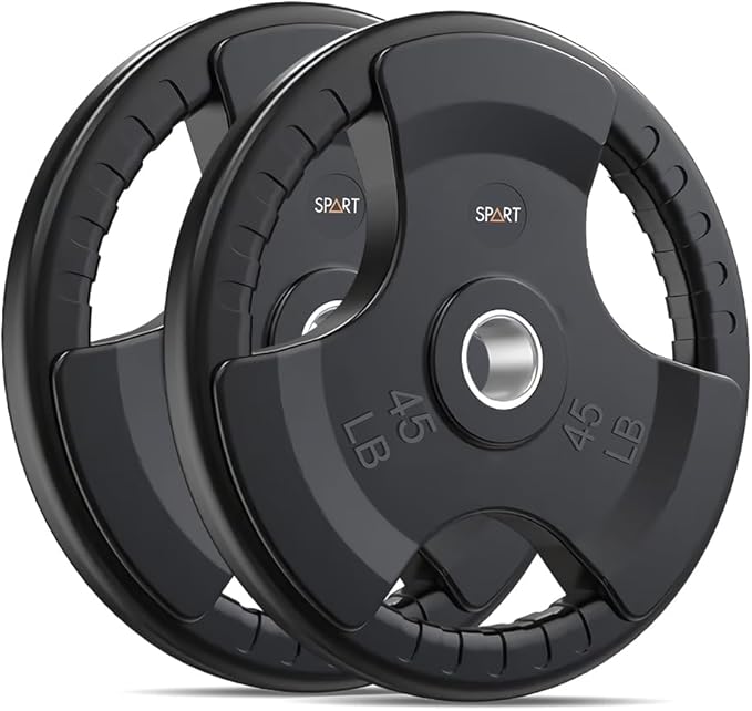 SPART Weight Plate 2-Inch Rubber Coated Olympic Grip Plate for Barbell,Solid Cast Iron Weight Plates in Pairs or Single for Strength Training,Weightlifting,Crossfit,Home Gym(5LB/10LB/25LB/35LB/45LB)