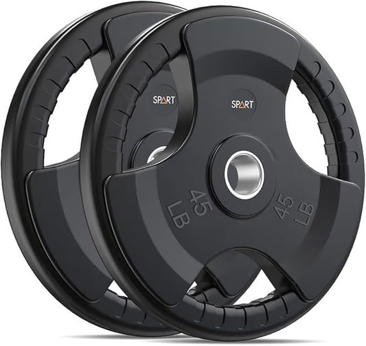 SPART Weight Plate 2-Inch Rubber Coated Olympic Grip Plate for Barbell,Solid Cast Iron Weight Plates in Pairs or Single for Strength Training,Weightlifting,Crossfit,Home Gym(5LB/10LB/25LB/35LB/45LB)