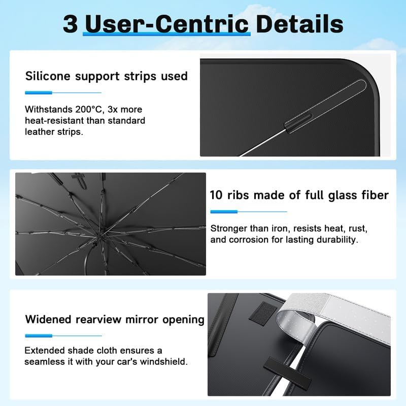 SXCY for 2024 2025 Honda Prologue Windshield Umbrella Sunshade [Easier Foldable] for 2025 Honda Prologue Accessories 2024 Prologue Sunshade Umbrella for 2025 Prologue Windshield Sun Shade Umbrella