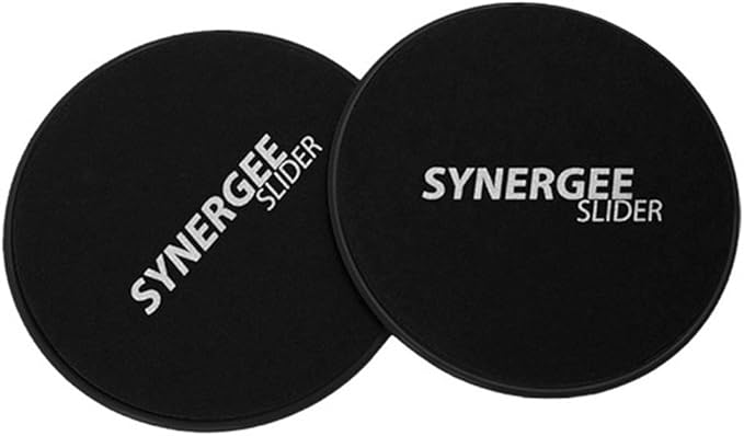 Synergee Core Sliders. Dual Sided Use on Carpet or Hardwood Floors. Abdominal Exercise Equipment
