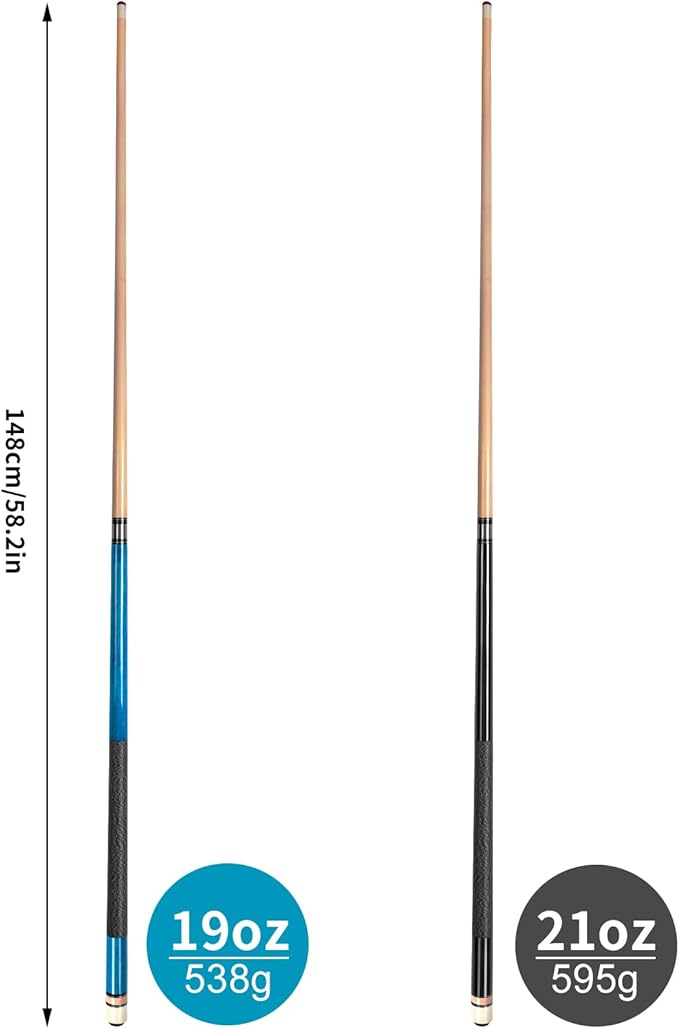 AKLOT Pool Cues,Set of 4 Pool 58" Cue Sticks Canadian Maple Wood Cue Stick for Professional Billiard Players 18 19 20 21 oz