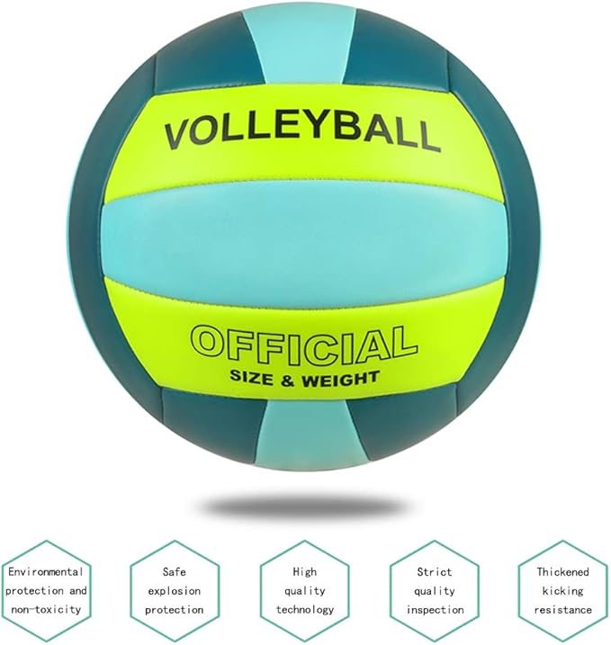 Volleyball Size 5 PU Leather Soft Indoor Outdoor Volleyballs Sports Training Game Play Ball for Beginner, Teenager, Adult, 8.2