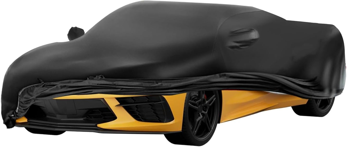 PU Leather Car Cover Waterproof All Weather, Waterproof Car Cover Fit for C-orvette C8 2020-2025 Stretch Heavy Duty Outdoor Car Covers Compatible with Rear High Wing Spoiler C8 Accessories