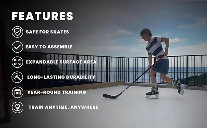 Potent Skateable Synthetic Ice Hockey Tiles (10-Pack, 21.6 SQFT) – Artificial Ice Rink Tiles for Home Hockey Training – Easy Interlocking Assembly, Expandable Design, Durable Self-Lubricating Surface