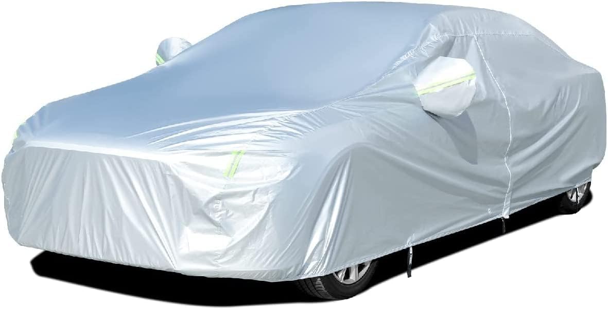 Tecoom Hard Shell Oxford Material Door Shape Zipper Design Waterproof UV-Proof Windproof Car Cover for All Weather Indoor Outdoor Fit 201-210 Inches Sedan