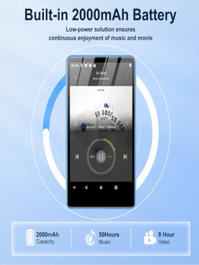 80GB MP3 Player with Bluetooth and WiFi,4-inch Touch Screen MP3 Player with Bluetooth, Spotify, Amazon Music, Audible, Spotify Kids, Pandora, M503Pro Andriod MP4 & MP3 Music Player up to 1TB Blue