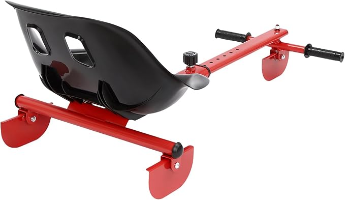Adjustable Height Ice Skating Ski Sled Board for Kids, 360° Non-Slip Pedals & Support Stick, 176.4lbs Capacity Snow Slider - Red&Black