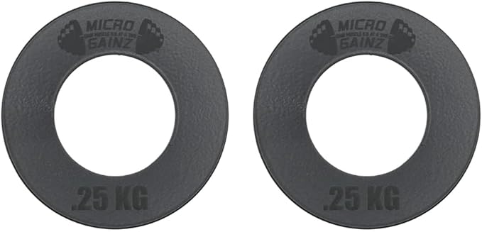 Micro Gainz Kilogram Fractional Weight Plate Set of 2 Plates, .25KG, .50KG or 1KG, Plate Set Designed for Olympic Barbells & Strength Training, Made in USA