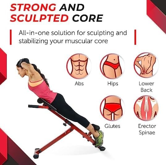 Roman Chair, Hyperextension Bench Roman Chair Adjustable Back Extension Machine Lower Back Exercise Equipment Multi-Functional Workout Bench for Home Gym Full Body Abs Glutes Core Muscles