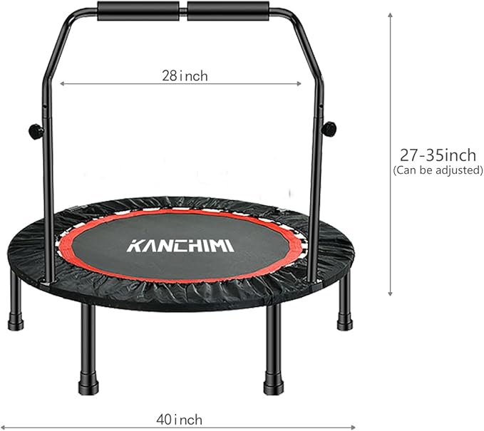 Kanchimi 550 LBS Foldable Mini Trampoline, 40" Fitness Trampoline Without armrests/U Shape Adjustable Foam Handle, Stable&Quiet Exercise Rebounder for Adults Indoor/Outdoor Workout